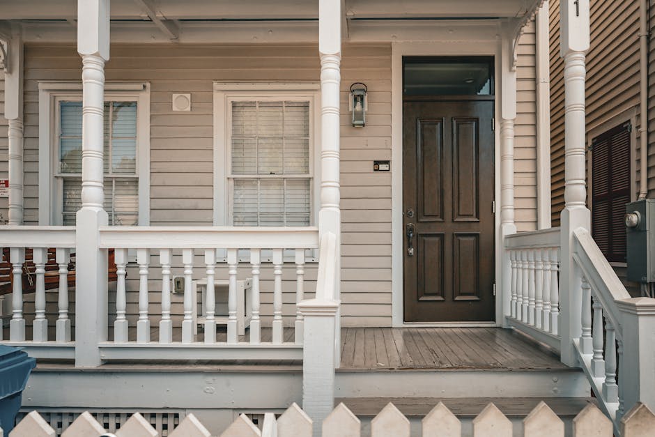 Sturdy wooden front door installed securely